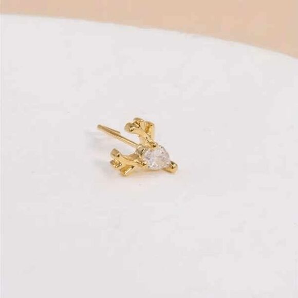 Diamond Gold Elk Reindeer L Shaped Nose Ring - Picture 3 of 6